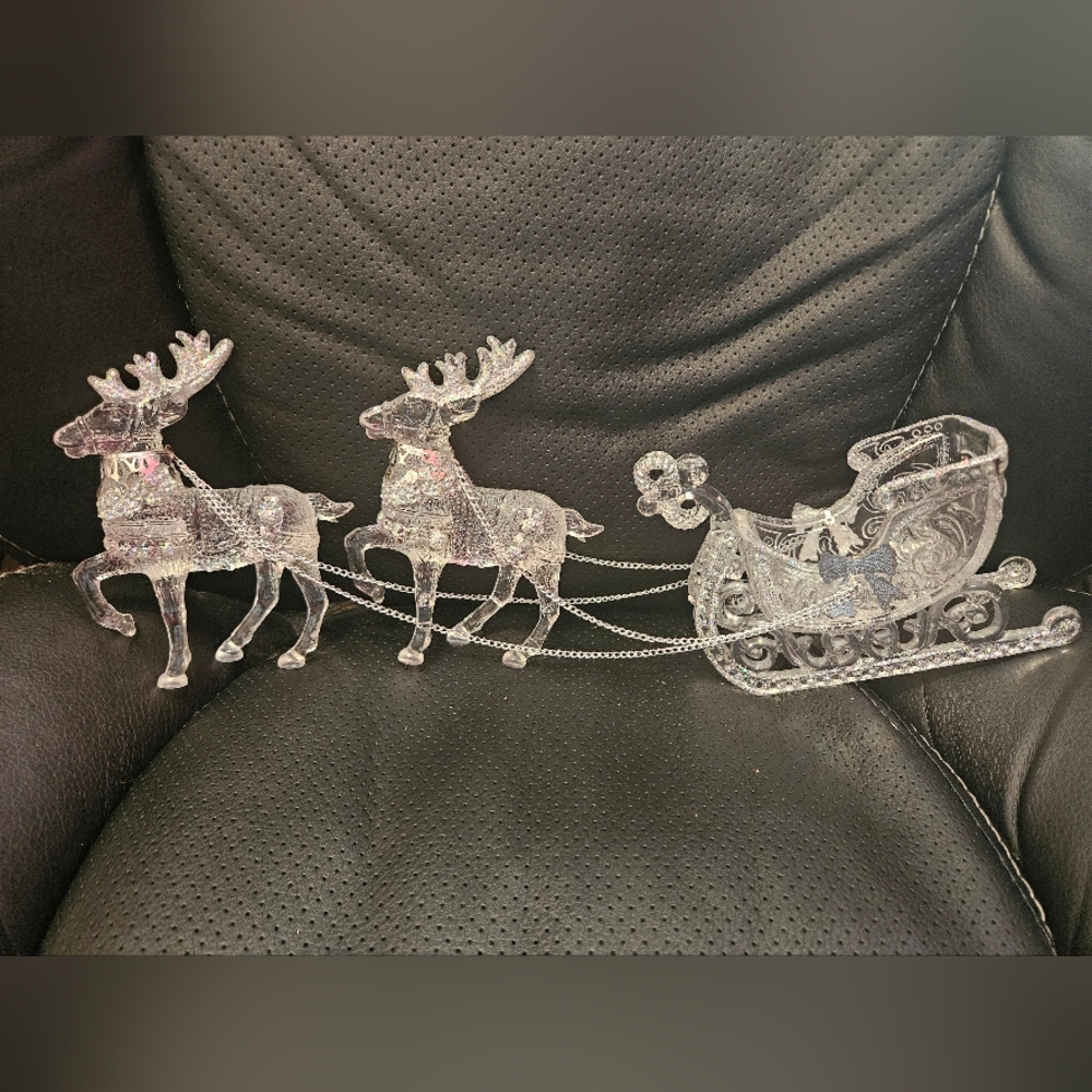 Crystal Reindeer and Sleigh Holiday Decor